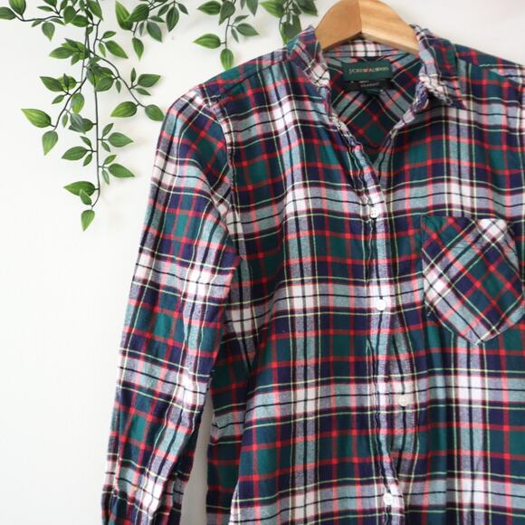 J.Crew Always Women's Classic Brushed Cotton Button Down Green Plaid Top Size 4 - Picture 2 of 4